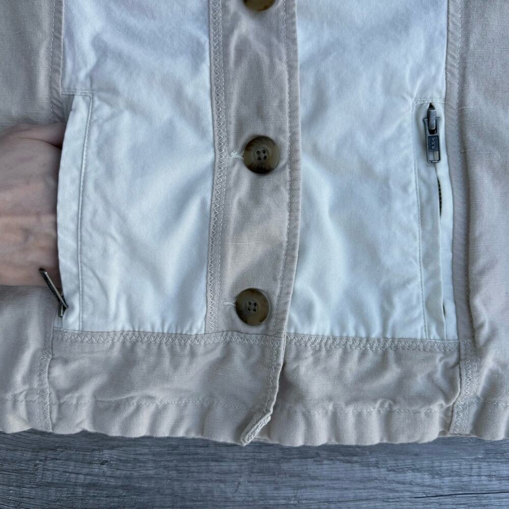 Sundance Button Front Patchwork Jacket Fall Utility Zip Pocket Cream Size 10 - Picture 7 of 14